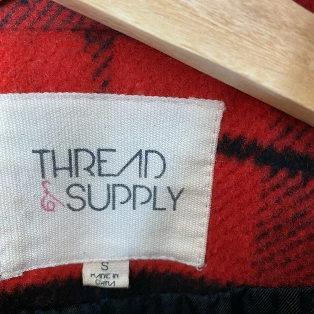 Thread & Supply Tartan Moto style zip jacket women’s Red black‎ size Small